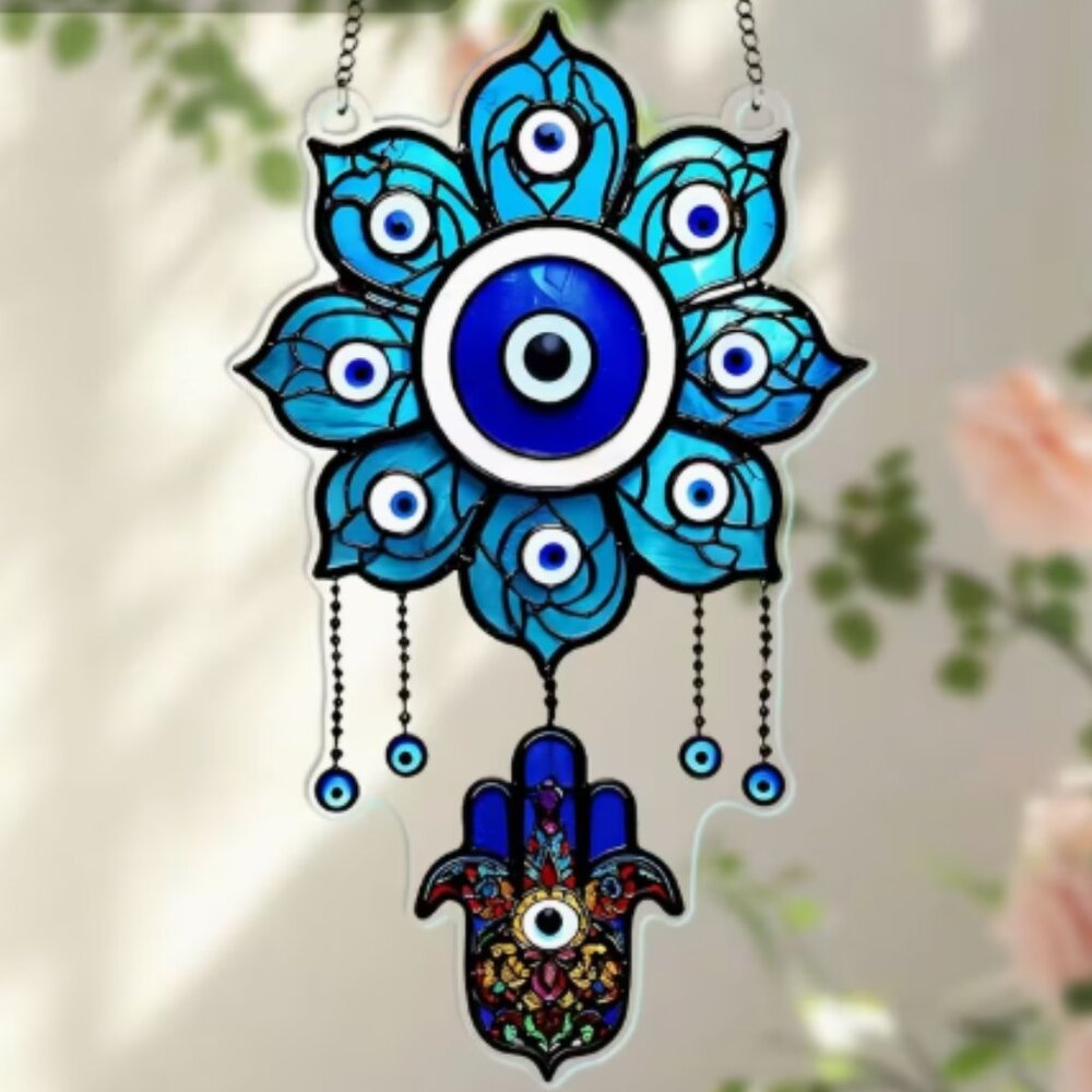 2D Acrylic Evil Eye Suncatcher with Hanging Chain - NWT - Picture 2 of 3